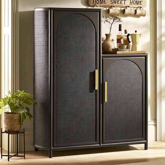 Mobile da ingresso in legno e rattan, colore nero