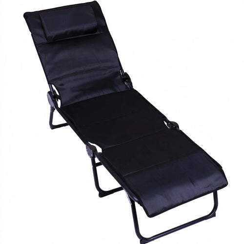 Black and white folding garden chaise lounge by QuarryQuarter, outdoor sunbed perfect for relaxing in the garden.